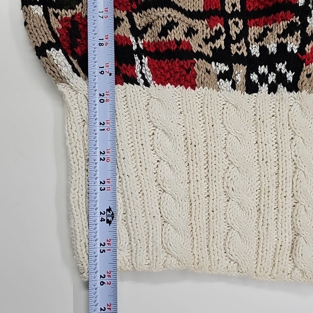 80s 90s Style Jennifer Reed Handknit Sweater Abstract Design & Cable Knit Waist - Picture 12 of 12